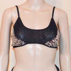 ALL SAINTS Rare Black Lace Bead & Sequin Embellished Elissa Bra Size 6